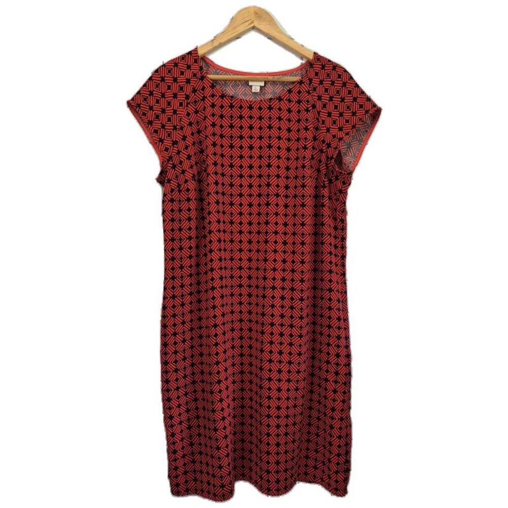 Merona Ladies Orange Navy Blue Geo Print Shift Style Dress Short Sleeve